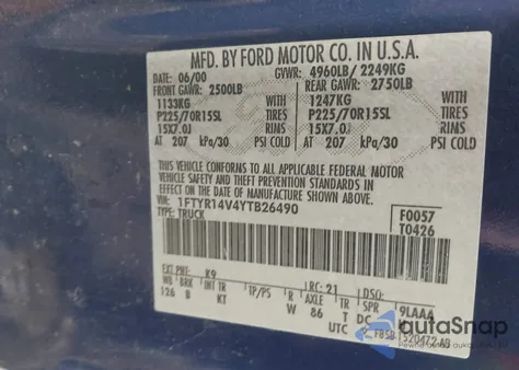 2000 Ford Ranger Xl/Xlt z USA, uszkodzony, nr VIN 1FTYR14V4YTB26490